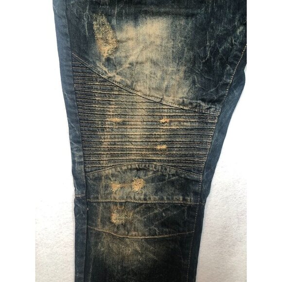 Southpole Jeans Dark Wash Distressed Straight Leg Moto Biker Mens Tagged 40x34 - Picture 5 of 8